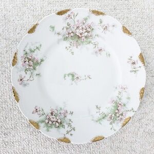 Vintage Theodore Haviland Limoges France 9" Floral Plate Scalloped Gold